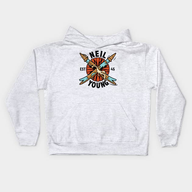 Neil Young - Broken Arrow Logo Kids Hoodie by elegantelite